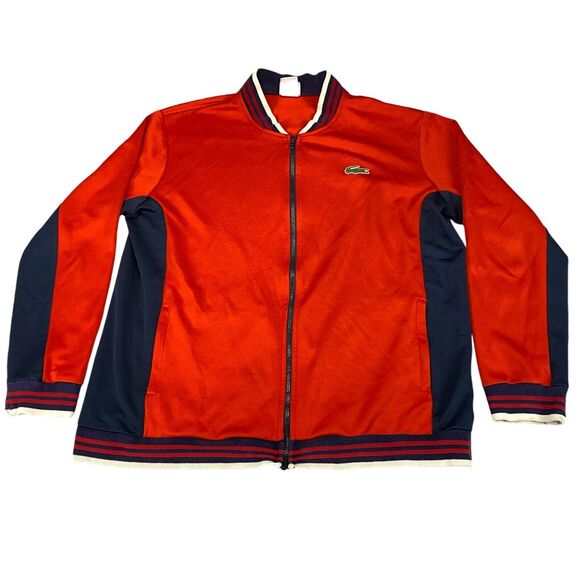 Lacoste Track Jacket Men's Sz 7 Red Navy Pockets Banded Sleeve & Collar Full Zip - Picture 1 of 16